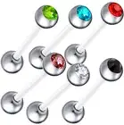2PC Crystal Ball Soft Flexible Silicone Bar Tongue Barbell Nipple Ring Piercing