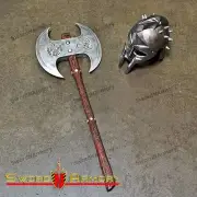 40" Foam Ornate Medieval Double Headed Battle Axe Rustic Wood Grain Handle