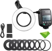 Godox MF-R76 Macro LED Ring Flash Speedlite 76Ws 660 Full-Power Flashes Dual-Fla