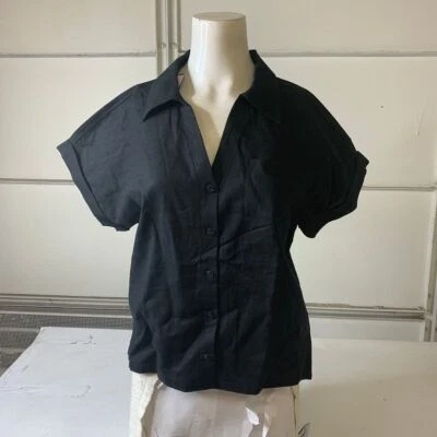 ROBERTSON & RODEO The Linen Button Front Shirt Women's Size XS Black