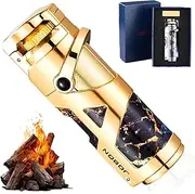 Torch Lighter 1 Pack Butane Refillable Torch Lighters Windproof Adjustable 3 Flame Butane Gas Lighter Pocket Lighter for Camping Grill Fireplace Camping, Folding Multifunctional Cigar Lighter(#03)