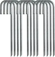 Rebar Stakes Ground Anchors Heavy Duty Garden Pins 12" J Hook Pegs 12pcs