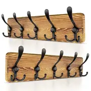 Rustic Coat Rack Wall Mount, 16” Hole to Hole Solid Pine 5 Hooks - 2 Pack Brown