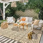 Reversible Outdoor Rugs for Patio Decor 5x8ft Waterproof Portable Outdoor Carpet Mat Large Plastic Straw Rug Geometric Bohemian Area Rug for Patio Clearance RV Camping Picnic Beach Backyard