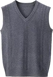 [SWJGLITTR] Men's Striped Sweater Vest V Neck Solid Sleeveless Sweater for Men Casual Slim Fit Pullover Vests, Dark Grey, X-Large