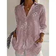 Women's Shirt Leaf Active Daily Stylish Long Sleeve Shirt Collar Regular Tops Daily Holiday Buttons Print Blue Purple Fuchsia Khaki Spring Fall