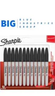 Sharpie Permanent Markers Fine Tip, Black - 12 Pack - Paper Metal Plastic Wood