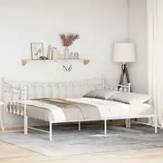 White Metal Daybed with Trundle Twin Size, 92x187cm, Dual Use Sofa & Bed with Slatted Base, Extra Storage, No Mattress, Stable & Durable Frame