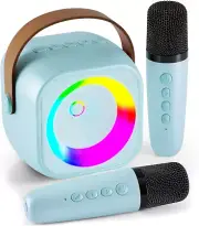 Portable Karaoke Machine with Bluetooth & 2 Wireless Microphones for Kids