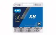 KMC X8 Silver Chain 6-8 Speed 1/2x3/32 116L Half Nickel Plated with MissingLink