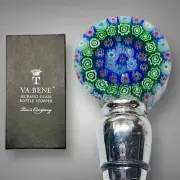 Glass Bottle Stopper Two’s Company La Mode Millefiore Wine Stopper Blue Floral