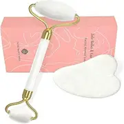 Jade Roller Gua Sha Set - Facial Skin Care Set, Facial Beauty Tools, Natural Beauty Skin Care Tools, Face Roller Massager for Face, Neck, and Eye Treatment (White)