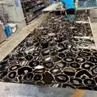 Black Agate Stone Corner Side Dining Table Healing Crystal Gemstone Counter Desk