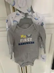 Kyle & Deena 3 piece Sleeper Set with cap My First Hanukkah 6-9 months