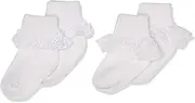 [Jefferies Socks] 2 Pack Eyelet Lace Trim And Lace Trim Sock - White/White