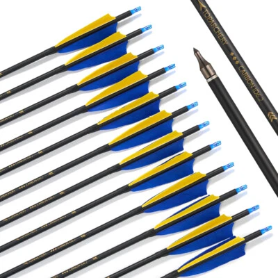 Archery 30" Carbon Arrows Turkey Feather Compound Recurve Bow Hunting Shooting