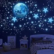 1008Pcs Glow in The Dark Stars, Glow in The Dark Moon for Ceiling Planets Space Wall Stickers Solar System Galaxy Wall Decals for Kids Boys Bedroom Living Room Decoration -Blue