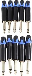 Gold Plating 10Pcs Plug Mono Professional 2 Pole 6.35mm 6.5mm Stereo Jack Plug 6.35mm Jack Blue Easy Install
