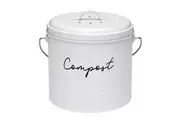 Ladelle Eco Compost Bin w Charcoal Filter Lid Galvanized Steel Plastic White