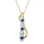 Blue Sapphire and Natural Diamond Accent Linear Overlay Pendant in 10K Two-Tone Gold