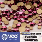 1440Pcs SS4-SS20 Glass Crystal Non-Hotfix Rhinestones Gold Flatback Decor Glitte