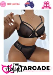 Intimate Desire-Strappy Mesh 2 Piece Set-Black-Sizes Small-Large