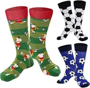 [Topbuti] 3 Pairs Novelty Soccer Socks Football Socks Athletic Softball Baseball Sports Socks Crew Casual Socks for Women Men, Multicolor, One Size