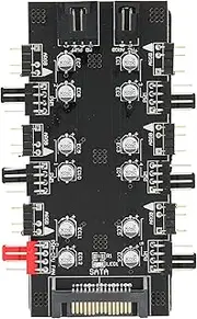 PWM Chassis Fan Hub, 4PIN/3PIN 1 to 6 Way CPU Cooling Case Fan Hub Splitter Adapter PWM Speed Regulation RGB Light Control Expansion Board (#1)