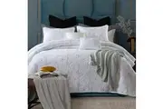 100% Cotton Cover Lightly Quilted Coverlet Set Floriade White
