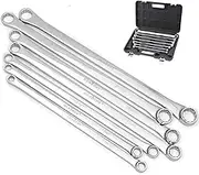 7 Pieces Aviation Double Ring Spanner Extra Long Wrench Set Metric Size 10-24mm With Rolling Storage Box