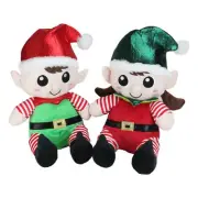 Northlight Set of 2 Plush Sitting Boy and Girl Christmas Elf Figures 13"