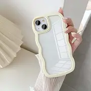 UEEBAI Wave Frame Clear Case for iPhone 14 Plus 6.7 inch Case Clear, Cute Wavy Phone Case for Girl Slim Fit Shockproof Phone Cover Bumper Translucent Soft Pretty Case for Women - Yellow
