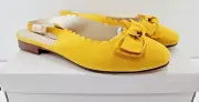 Monroe & Main Womens Scalloped Edge Bow Flats Size 10 M yellow faux suede New
