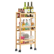 3 Tier Bamboo Slide Out Kitchen Trolley Storage Shelf Organiser