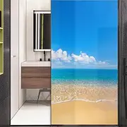 Window Film Privacy Non-Adhesive Sea View 01K Decorative Frosted Static Cling Window Stickers for Home Office 89x200cm(35"x78.74")