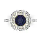 1.75 Round Halo Blue Sapphire Promise Engagement Ring 14k White Yellow Gold