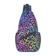 Unisex Sling Bag Crossbody Backpack for Men Women One Size Rainbow Leopard