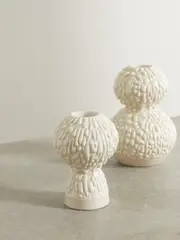 [MARLOE MARLOE] MARLOE MARLOE - + Net Sustain Set Of Two Glazed Ceramic Candlestick Holders - Off-white - One size One size Off-white