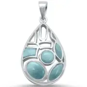 New Natural Larimar Design .925 Sterling Silver Pendant