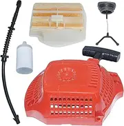 Recoil Pull Starter w/Air Fuel Filter Hose Line Tank Cap Kit for Husqvarna 445 450 Chainsaw Replace 544071604
