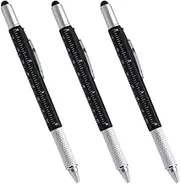Multi-tool Pen, 6-in-1 Multi-function Tool Ballpoint Pen with Ballpoint, Ruler, Screwdriver, Touch-Screen Pen (3 PCS, Black)