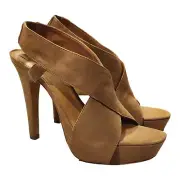 Diane von Furstenberg Zia Camel Suede Platform Stiletto Heel Women's 8M NIB