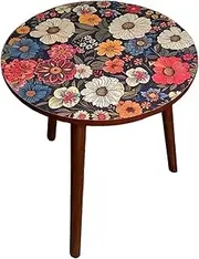 Round Side Table, Small Coffee Table, Wooden Round Table, Wooden Outdoor Tea Table, Small Patio Drinks Desk, Retro Coffee Table for Small Spaces, Ideal for Drinks, Cups, and Bottles