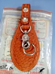 ROY'S CUSTOM LEATHER GOODS Leather TAN BASKETWEAVE Police Duty Key Strap Flap