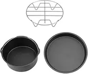Air Fryer Accessories Kit, 8 inch 3 in 1 Air Fryer Accessories Set with Bread Shelf Cake Barrel Pizza Pan, Set of 3 [Black]