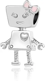 [SBI Jewelry] Women Robot Girl Charm Compatible with Pandora Charm Bracelets Toy Machine Bowknot Heart Bead Birthday Anniversary, Non-Precious Metal, No Gemstone