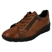 Ladies Rieker '53702' Brown Leather Casual Lace Up Shoes