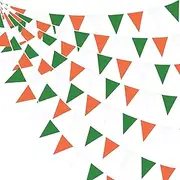 32ft Green Orange White Bunting Banner Party Decoration Fabric Bunting Triangle Flag Garland for Wedding Birthday Baby Shower Christmas St Patrick's Day Irish Theme Festival Nursery Home