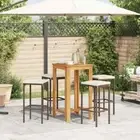 5 PCS Garden Bar Set PE Rattan Bistro Stools Wooden Table Outdoor Furniture