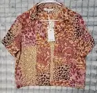 Rose & Olive Floral V-neck Notch Collar Blouse Women's Medium Top Button Front